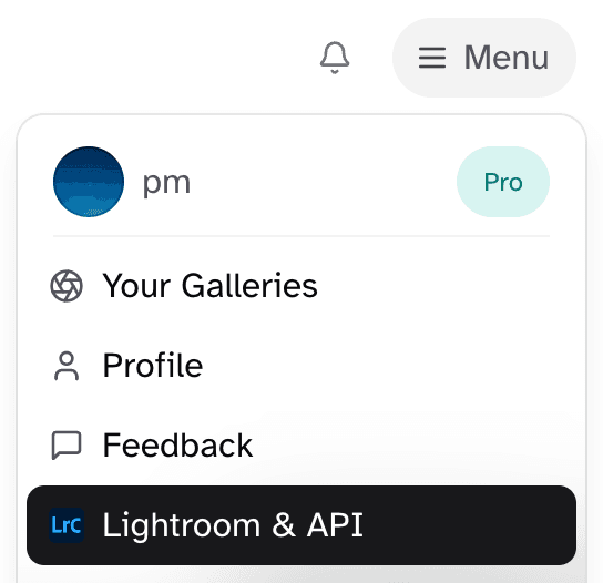 Lightroom & API Menu