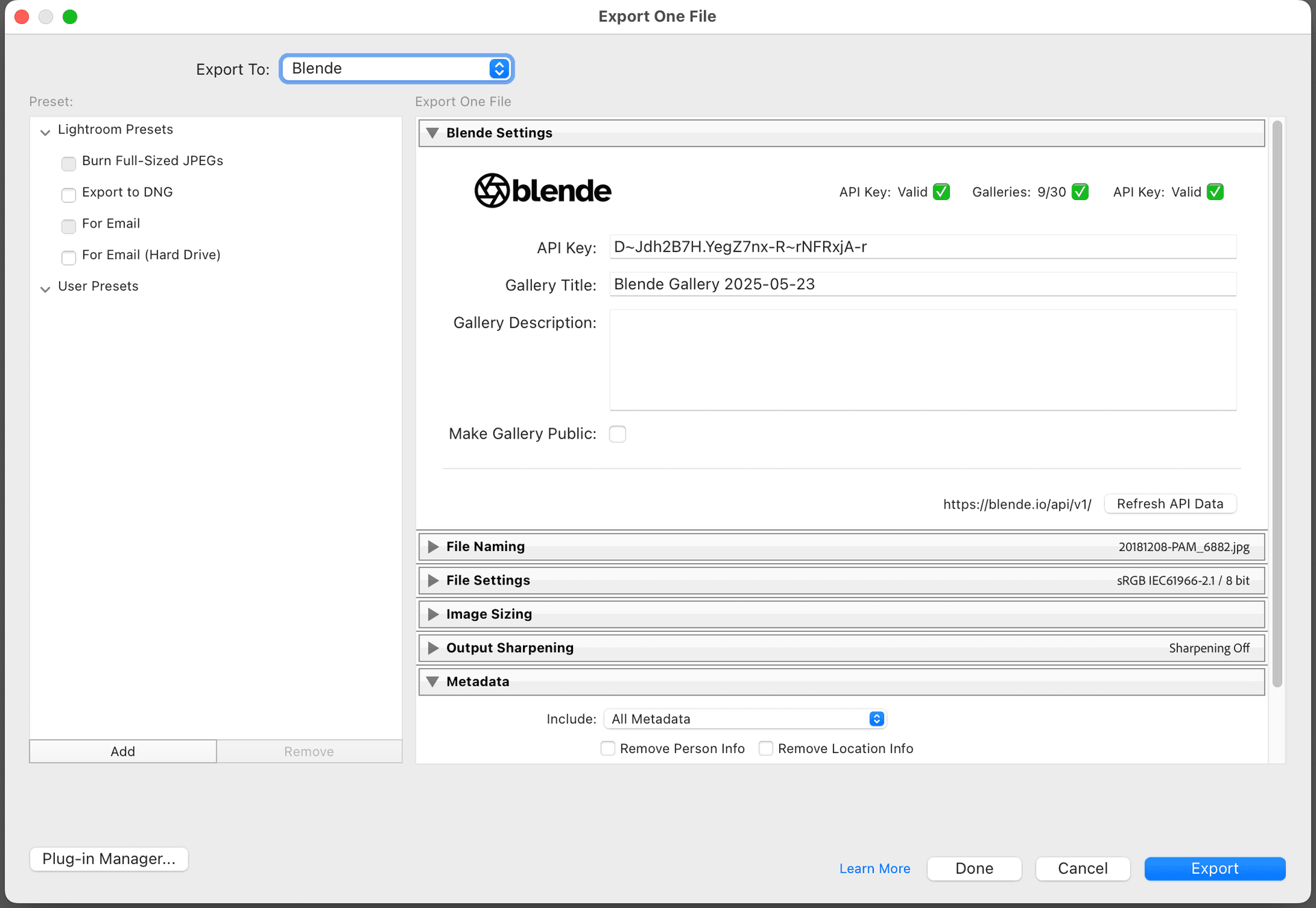 Blende Lightroom Plugin