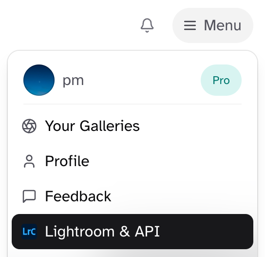 Lightroom & API Menu
