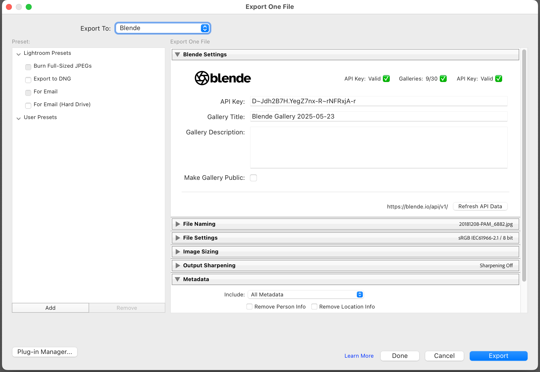 Blende Lightroom Plugin